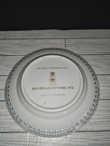 BING & GRONDAHL The Seagull Anniversary Plate 1978 Blue Gold Pierced Rim Denmark - Picture 6 of 7