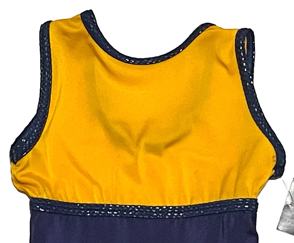GK Elite Biketard Unitard Tanque Leotardo Amarillo Sedoso Azul Marino Brillo Nueva Niña M 6 7 Foto 3 de 4