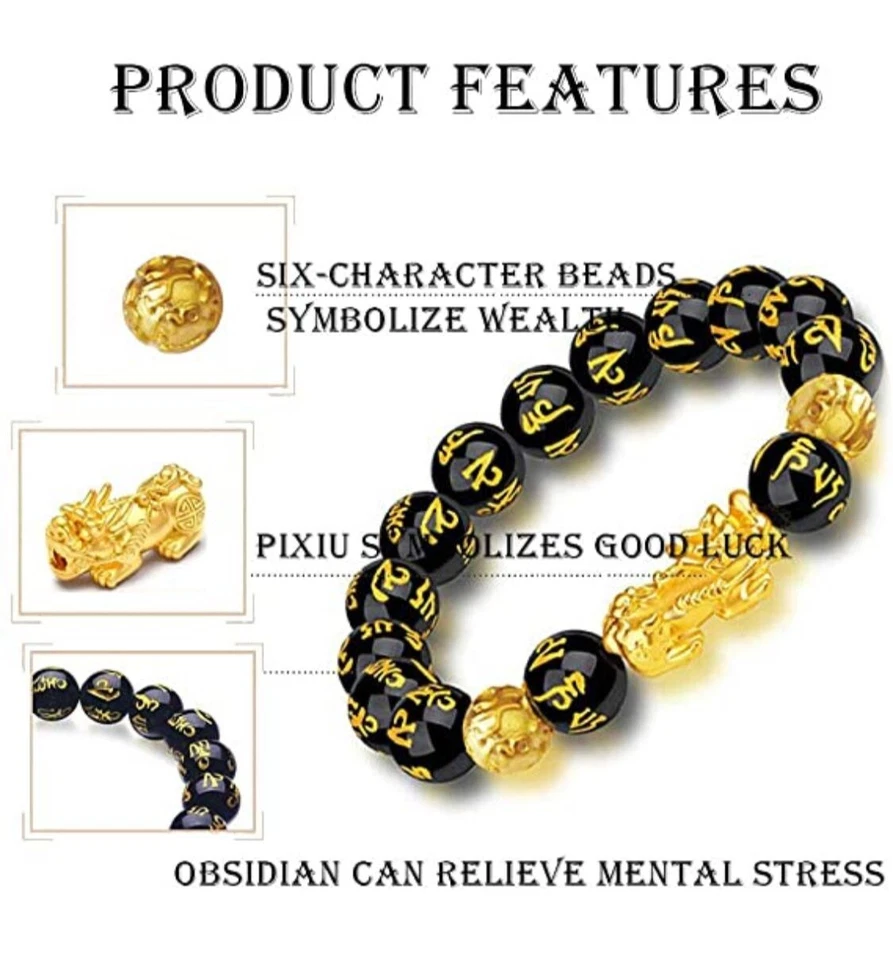 Feng Shui Lucky Obsidian Wealth Bracelet Sangin Pi Xiu Pi Yao Black Bead - Image 2 of 4