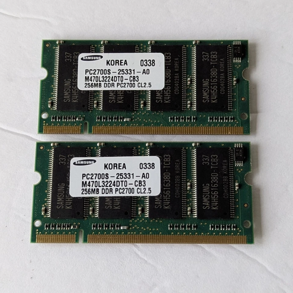 Two Samsung 256MB DDR PC2700S-25331-A0 333MHz  Memory M470L3224DT0-CB3 SoDimm - Image 2 of 4