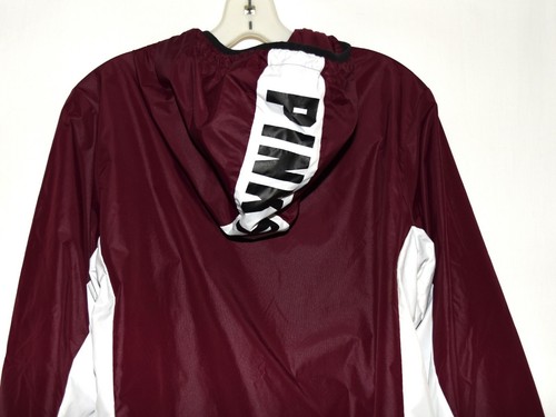 Victorias Secret Pink Dog Logo Burgundy Hooded Womens Windbreaker Jacket Size XS - Picture 5 of 8