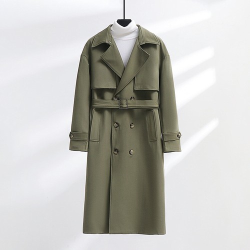 British Mens Long Trench Coats Belt Lapel Collar Double Breasted Loose Overcoats - Picture 22 of 23
