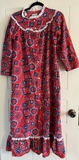 VTG Sleep Dress Night Gown Flannel Size Small Red Blue White Kittens by Katz