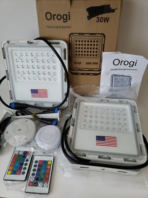 Orogi 30w Super Bright Flood Light Multiple Functions Ground Stick 2 Pack NEW