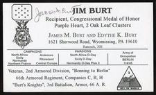 James M. Burt d2016 signed autograph auto 3x5 index card WWII MOH W012