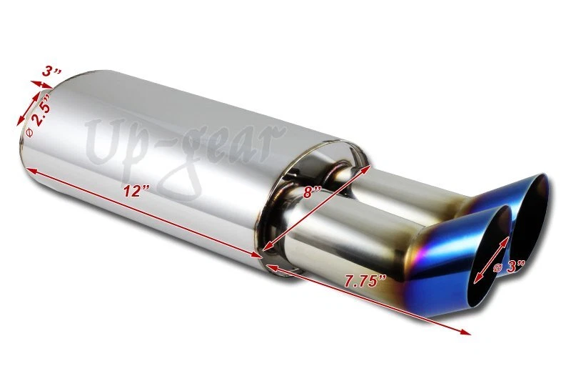 Silenciador de escape universal de 3" doble punta quemada de titanio T304 entrada de 2,5" Foto 3 de 3