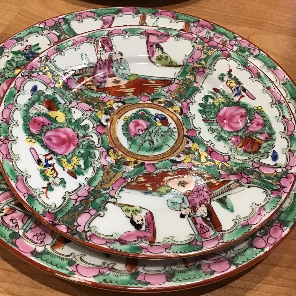 Platos medallón rosa familia cantón exportación china siglo XIX, cuencos (juego de 6) Foto 2 de 4
