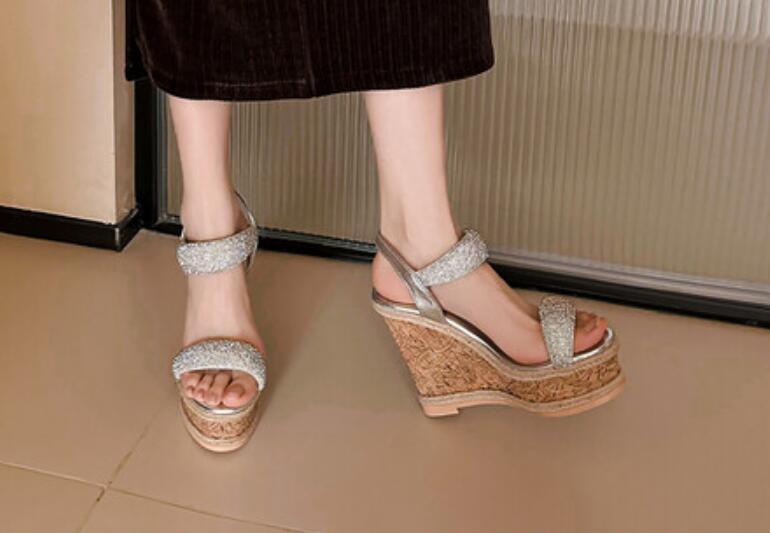 PANTOFOLA D’ORO Scarpe donna estive nuove strass versatili stile fata suola spessa punta aperta