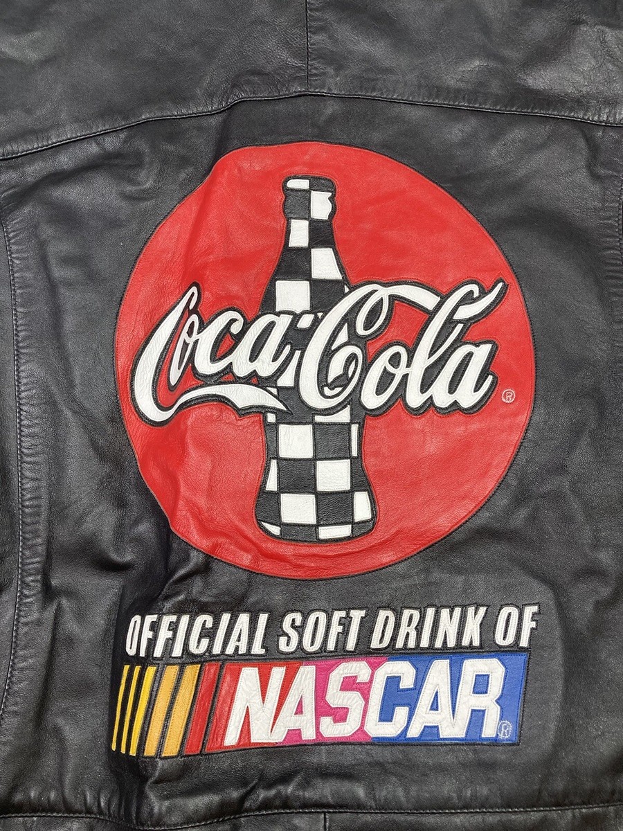 Coca Cola NASCAR Co Branded Leather Jacket Mens Black Extra Coca Cola NASCAR Co Branded Leather Jacket Mens Black Extra