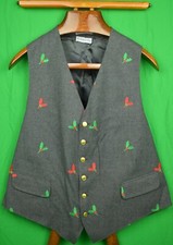 The Andover Shop Grey Flannel Vest w Embroidered Red Green Holly Leaves Sz 46L