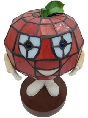 9 inch Cartoon Red Apple Stained Glass Low Light Accent Tiffany Style Table Lamp