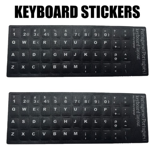 2Pcs Portuguese Keyboard Stickers Set Replacement with White Font Keyboard Skin - Picture 6 of 9