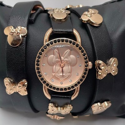 Disney Minnie Mouse Watch Womens 26mm Case Black Wrap Around Strap Quartz
