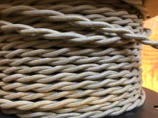 Cloth Covered Twisted Wire - Putty w/ Gold Tracer, Vintage Style Lamp Cord,16ga