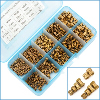 500pcs Assorted Solid Brass Knurled Nuts M2 M2.5 M3 Threaded Round Insert 3-6mm