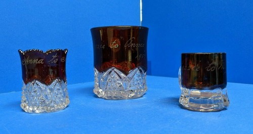 Antique souvenir ruby red flash glass 1907 cup/mug, toothpick holder, mini mug - Picture 4 of 12