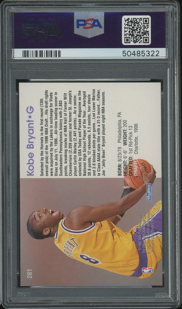 1996 NBA Hoops Kobe Bryant #281 Rookie Card Los Angeles Lakers PSA