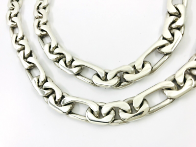 【 mexican　jewelry　925 】 Taxco Mexican 925 Sterling Silver C-Link Figaro Chain Necklace. 24