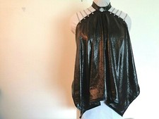 Women's custom made black faux leather and silver chains top, size 8-10