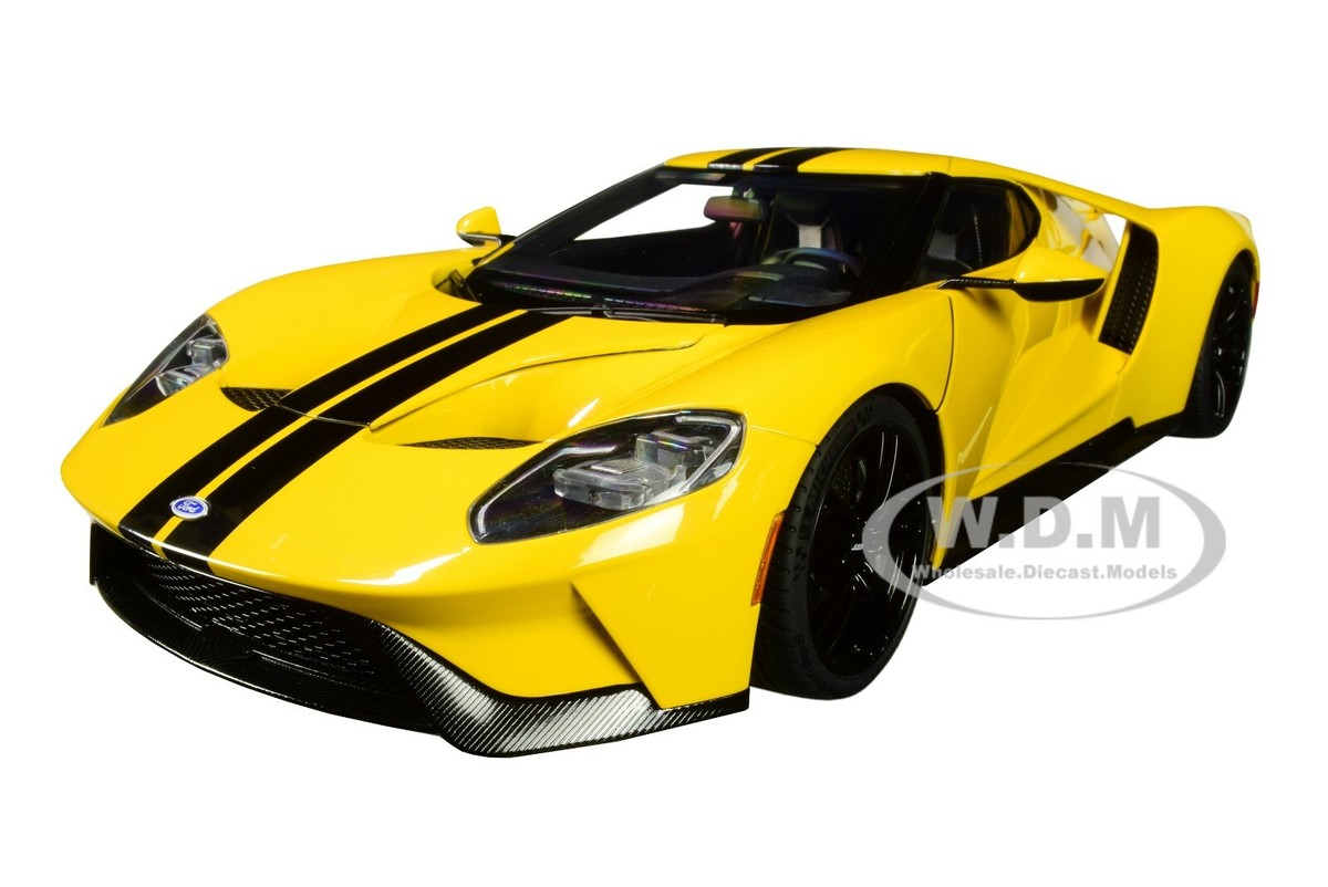 2017 FORD GT TRIPLE YELLOW WITH BLACK STRIPES 1/18 MODEL CAR BY