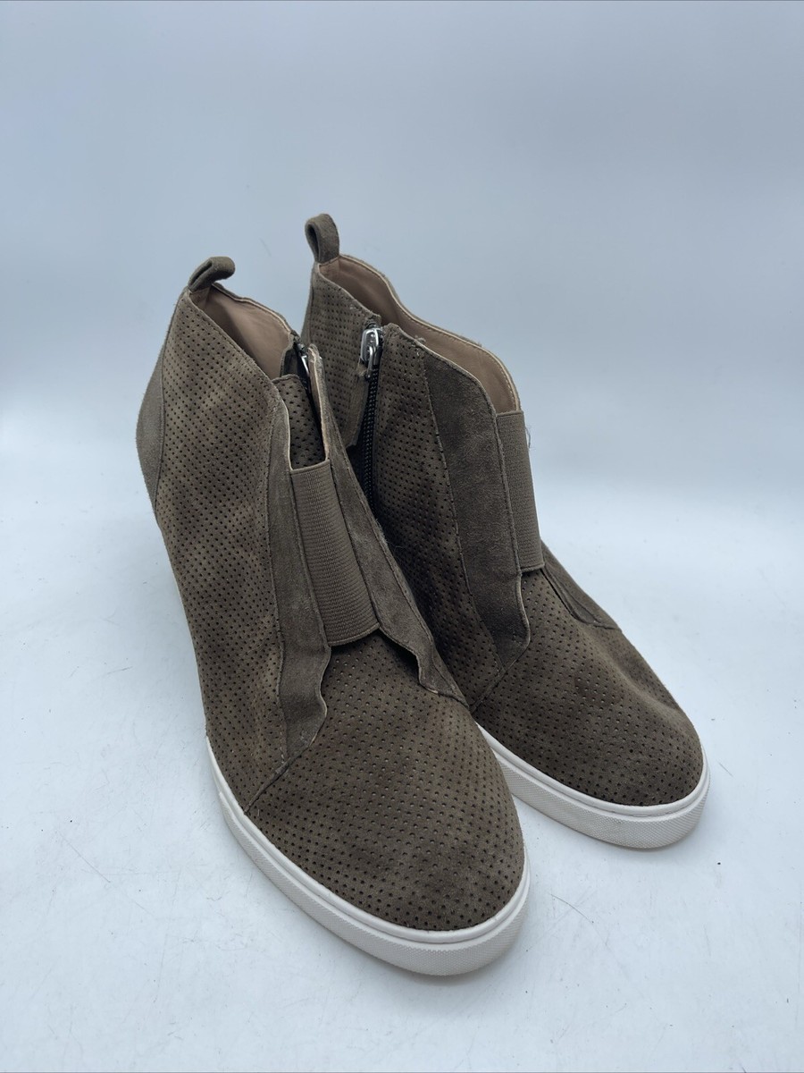 Linea Paolo Felicia Wedge Heel Tan Suede Side Zip Sneaker Ankle Booties  Size
