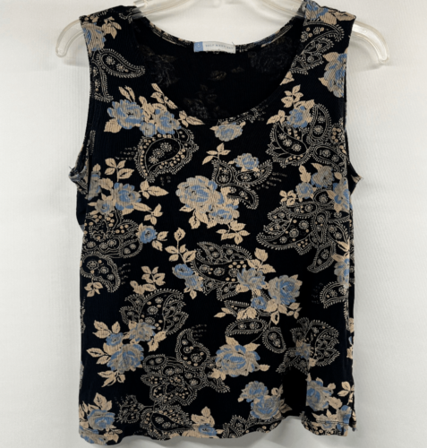 Half Moon Bay Women's Size L Sleeveless Tank Top/Blouse Black Floral Stretch