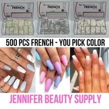 500-1000 PCS COFFIN NAIL TIPS LONG SQUARE FRENCH FAKE FALSE NAILS TRANSPARENT US