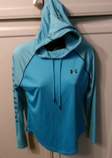 Women s Under Armour HeatGear Loose Pullover Mock Neck Hoodie Blue Teal S
