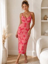 Lulus Perfectly Charming Pink Abstract Cutout Midi Sweater Dress Size M NWT