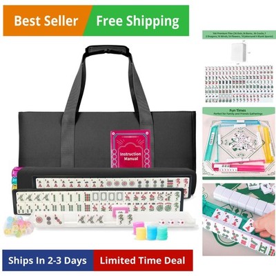 Mahjong Tile Set,166 White Tiles Mahjong Set, 4 All-in-One Rack/Pushers /3 di...