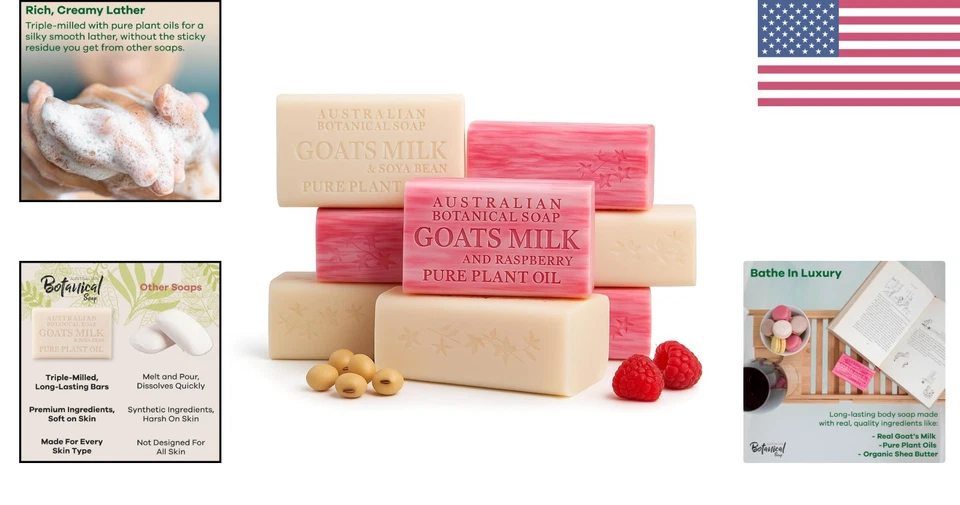 Luxurious Goat Milk Soap with Raspberry, Pack of 8, 6.6 OZ - Silky Smooth Skin - Image 2 of 4