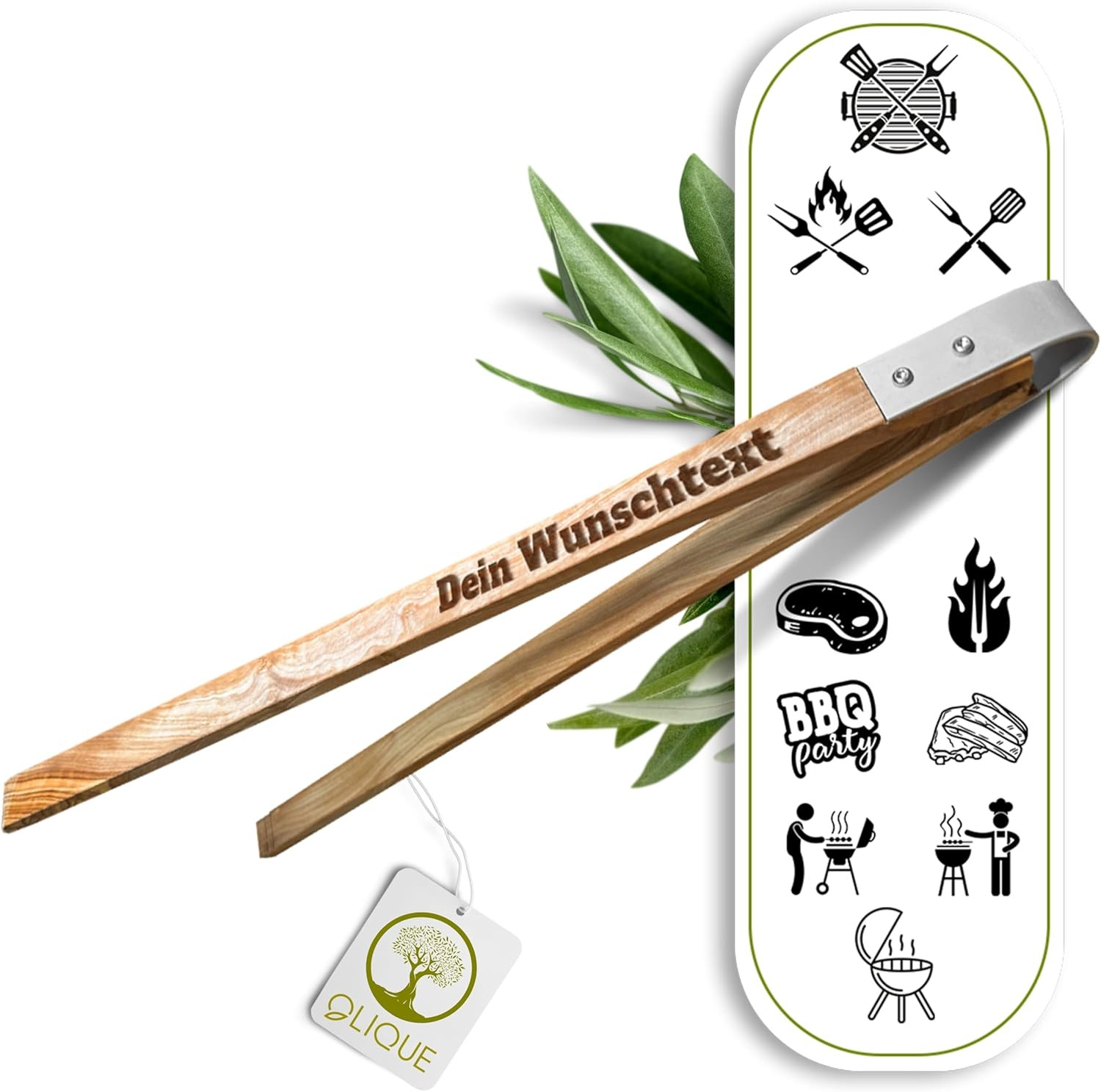 Pinza BBQ Personalizzata Legno Ulivo 42 cm | Design & Tradizione