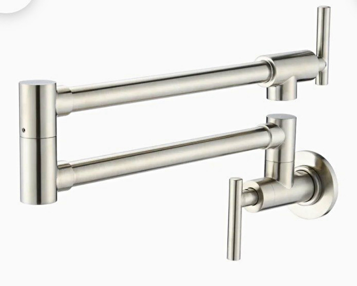 Wall Mount Stainless Steel Pot & Wok Filler Faucet, Folding Double Joint, 8"