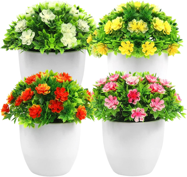 4 StüCke KüNstliche Blumen Mini Kunstpflanze KüNstliche Kunstblumen Im Topf FüR-image