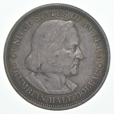 #ad 1893 XF Christopher Columbus Columbian Half Dollar 90% Silver $33.95