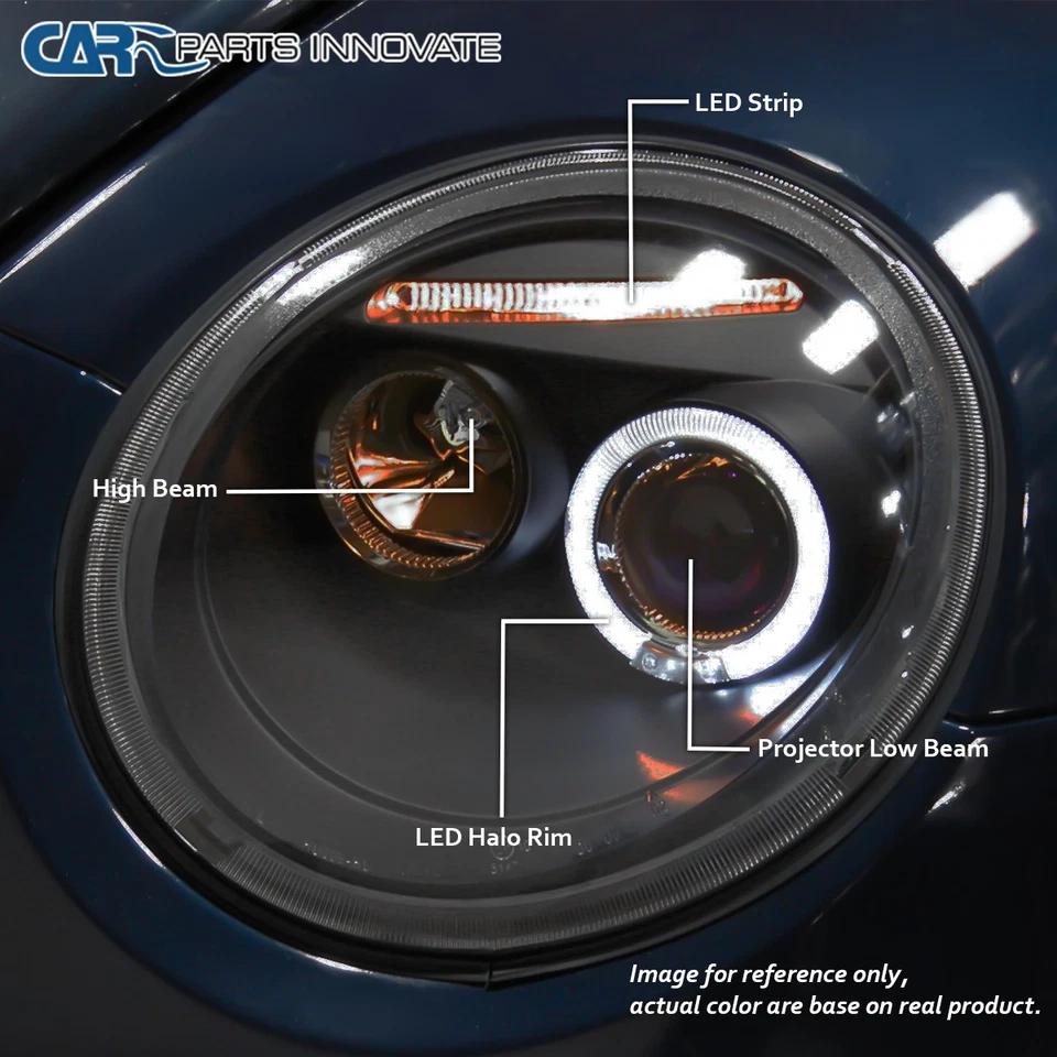 Fits VW 98-05 Beetle Glossy Black Smoke LED Halo Projector Headlights Head Lamps — 第 3/4 张图片