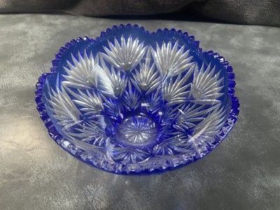 Vintage blaue Bohemia Caesar Kristall Schale aus Tschechien im Originalkarton