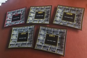 1963 (red), 67, 69-1972 or 5 Advertising Calendars For Allen County Foods (gold)
