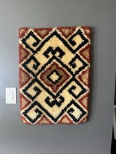 MCM Vintage Retro Boho Handmade Wool Latch Hook Wall Hanging Geometric
