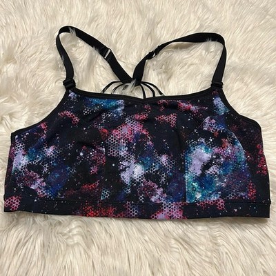 Livi 18/20 Sports Bra Black Print Low Impact No Wire Pullover Strappy Wireless