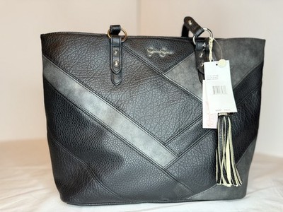Jessica Simpson Black 2Toned Faux Leather Large Shoulder Handbag Purse NWT