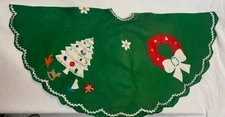 Vtg 1950s Felt & Sequin Handmade Christmas Tree Skirt Santa Candles Angel MCM