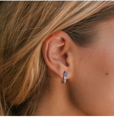 New Blue Pear Sterling Silver Stud Drop Earrings Gift Boxed