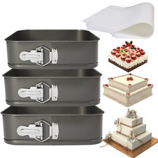 Springform Pan 3 PCS Non-Stick Square 8/9/10 Inch Bakeware With 50 Liners