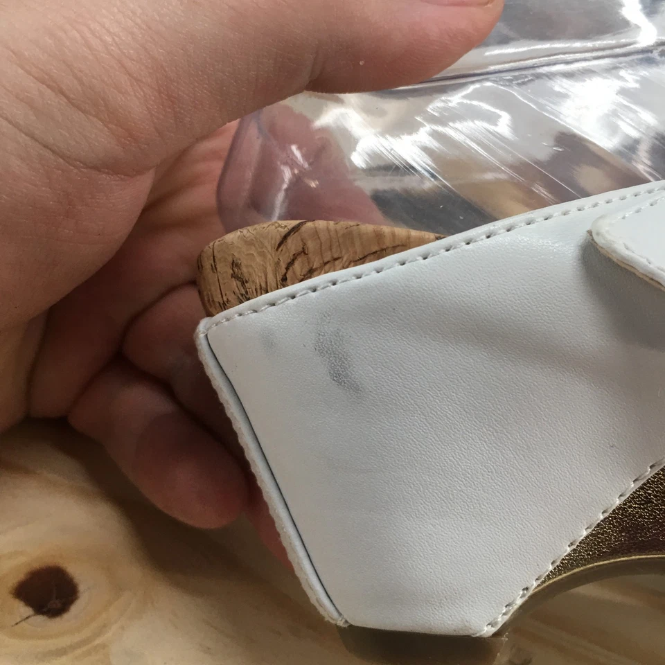 Sandalias Anne Klein para mujer 8,5 M Tammy Slide blancas imitación cuero cuña abierta Foto 4 de 4