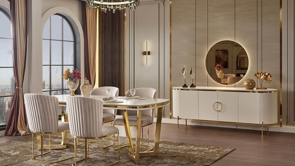 Esszimmer Set Besteht Aus Design Esstisch 4X StüHle Und Anrichte 7Tlg.-image