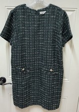 NWT Loft Black/Multi Metallic Tweed Fringe Pocket Mini Dress Size 12