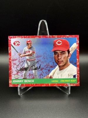 2025 Topps Chrome Platinum  Johnny Bench Red Toile 5/5 Dual # Match Reds