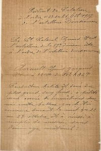 1917 French Military Citation to U.S. 67th Div. Transport Ammunition Under Fire