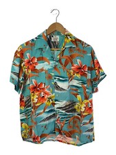 PENNEY'S 60s Aloha Shirt, Size M, Rayon, Blue, Collar Stiffener, Made in Japan